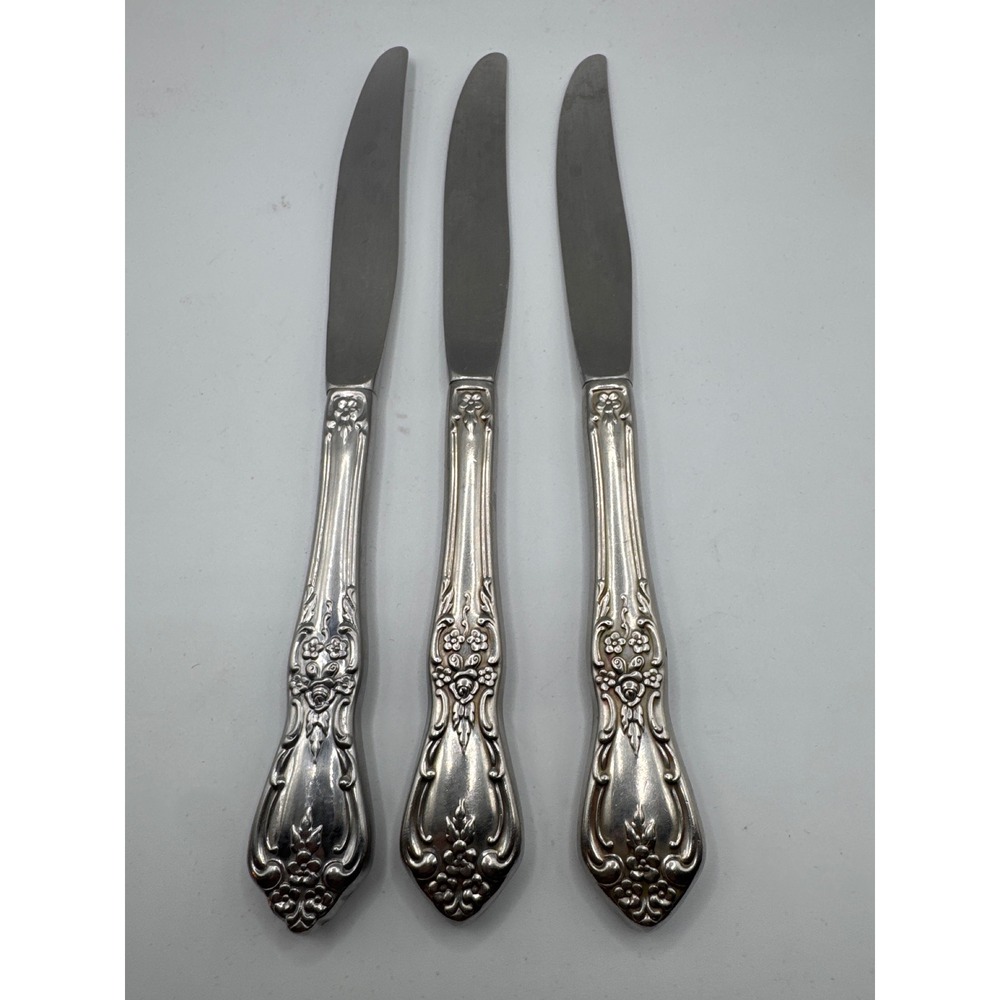 Oneida Kennett Square Stainless Steel Dinner Knives Set of 3 Vintage Floral 9in